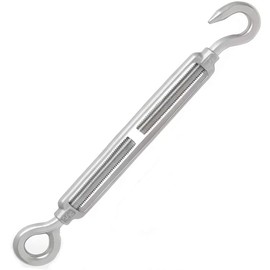304 Stainless Steel Hook & Eye Turnbuckle Wire Rope Tension Turnbuckle Adjustable, M12 Thread Diameter, Heavy Duty Hook to Eye Turnbuckle, Adjustable Wire Rope Tensioner - (1PCS)
