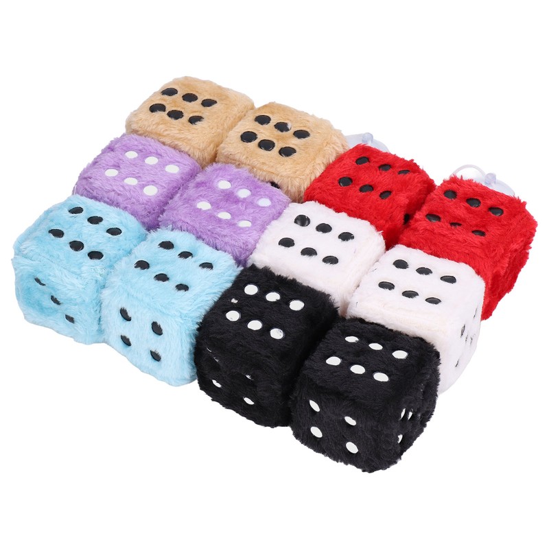6 Pairs Car Rearview Mirror Hanging Plush Dice with Dots