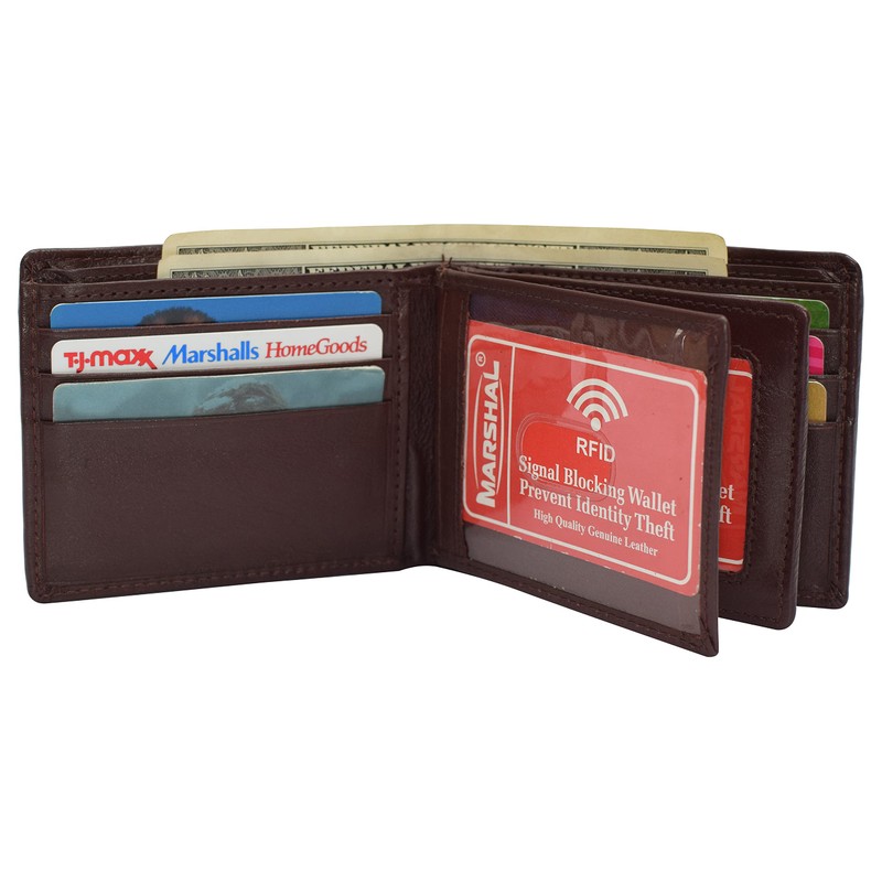 MARSHAL RFID Blocking Men's Bifold Leather Wallet With Double Center