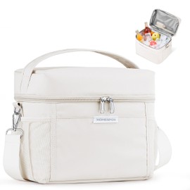 HOMESPON Insulated Lunch Bag for Women Men Adults Waterproof Cool Bag Lunch Box Tote for Picnic Work Beach Camping and Travel（Medium，Beige