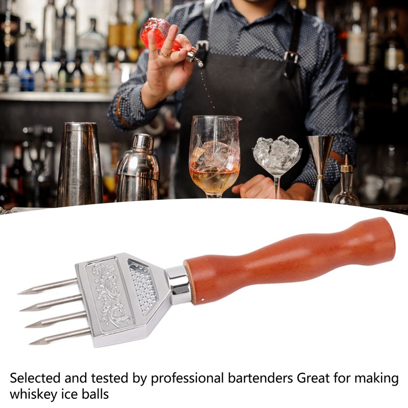 Ice Chipper 304 Stainless Steel Ice Crusher with Wooden Handle