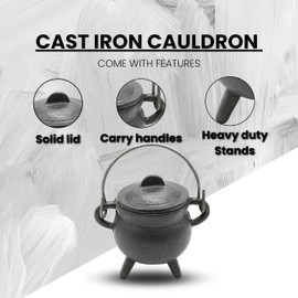 Reusable 4-Inch Cast Iron Cauldron Candle with Lid and Hanging Handle | Ritual & Aromatherapy Candle for Spell Casting, Smudging, Home Cleansing | Herb-Infused with Essential Oils (Lavender)