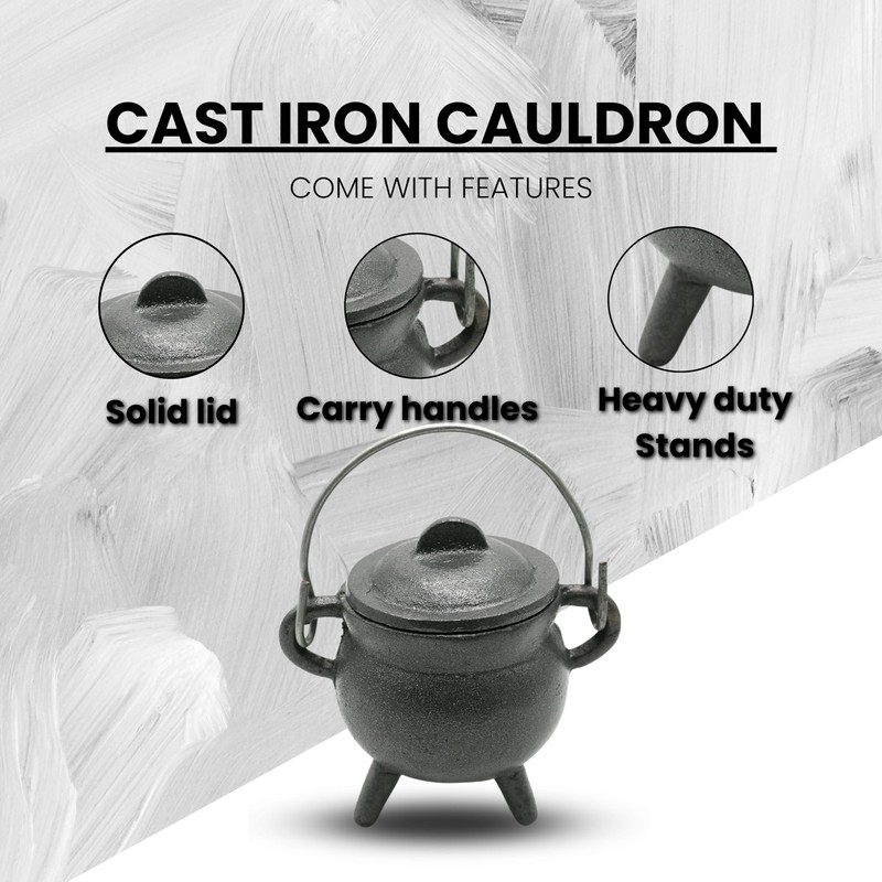 Reusable 4-Inch Cast Iron Cauldron Candle with Lid and Hanging