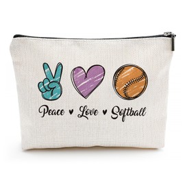 Softball Gifts, Softball Cosmetic Bag, Makeup Bag Inspirational Gifts for Women, Softball Lovers Players Fans Birthday Gifts, Friendship Gifts for Women, Softball Team Gifts