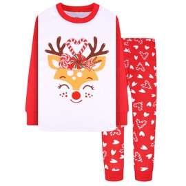 DAUGHTER QUEEN Girls Reindeer Christmas Pajamas 18-24 Month Baby Toddler Xmas PJs Holiday Pj Set 100% Cotton Comfy Soft Sleepwear Deer Jammies Candy Cane Clothes 18M/Mo 24M/Mth