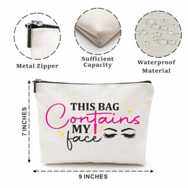 JCVUK This Bag Contains My Face Cosmetic Bag, Eyelash Make Up Linen Bag, Funny Quotes Toiletry Bag, Zipper Pouch For Travel & Daily Uses, Gift For Girls, Bags & Accessories - A07