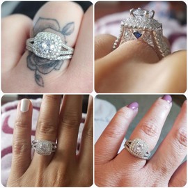 Newshe Wedding Engagement Ring Set 925 Sterling Silver 2ct Round Created Blue Sapphire Cz Size 7.5