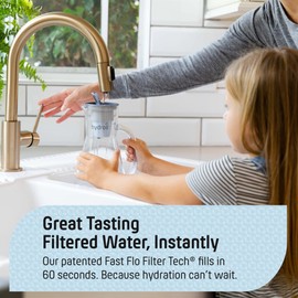 Hydros 64 Ounce Water Filter Pitcher with Patented Fast Flo Tech, 60 Second Quick Fill-Up and BPA-Free Recyclable Filter, Eight Cup Capacity, Blue