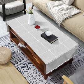 Bzvystux Coffee Table Cloth, Coffee Table Cover with Pockets and Tassel,Coffee Grey Grid for Living Room Small Rectangle Tablecloths Washer Dryer Fridge Top Dust Cover,Easy Care Machine Washable