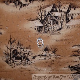 Moda Fabrics BonEful Fabric FQ Cotton Quilt VTG Brown Log Cabin Xmas Town Scenic Winter House
