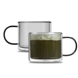 Restaurantware-Forma Professional 12 Ounce Double Wall Coffee Mugs, 12 Glass Cups With Handle - Microwavable, Freezable, Gray Borosilicate Glass Mugs, Dishwashable, For Serving Hot And Cold Drinks