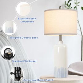 Sucolite 26" Ceramic Table Lamps Set of 2, Coastal Living Room Table Lamps with Cream Fabric Shades, Large Modern Bedside Lamps for Bedroom Nightstand Office Hotel Beach House, Blue Accent