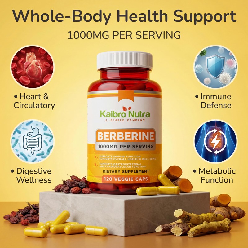 Kaibro Nutra Berberine Supplement 1000mg, Berberine HCL for Immune System,