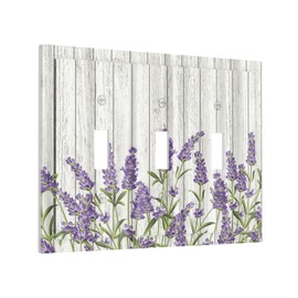 Rustic Wooden Plank Lavender 3 Gang Light Switch Cover Triple Toggle Wall Plates Decorator Receptacle Outlet Covers Electrical Switchplate Faceplate for Bedroom Bathroom Kitchen Decor