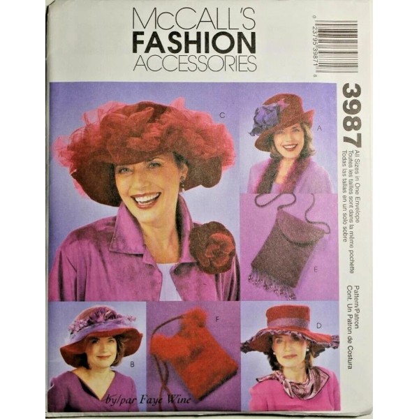 McCall's 3987 Misses 2 Purses & 4 Hats Sizes: S-21"