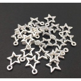 Youkwer 100Pcs 10mm x13mm Alloy Stars Christmas Charms Pendants for DIY Crafting and Bracelet and Necklace Jewelry Making (Star 01(Bright Silver))