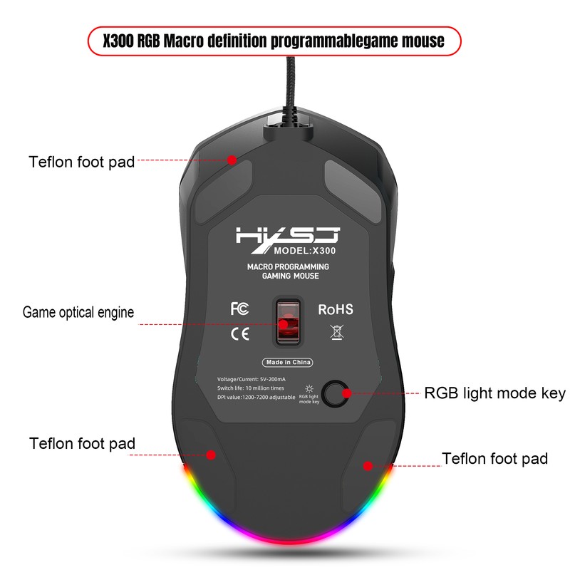 HXSJ X300 RGB Gaming Mouse Backlit Wired Ergonomic 6 Button