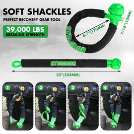 STEGODON Winch Rope 1/2in x 85ft Synthetic Winch Rope Kit,32000LBS Winch Line Cable with Soft Shackle,Winch Hook and Safety Pull Strap for 4WD Off Road Vehicle Truck (Green)