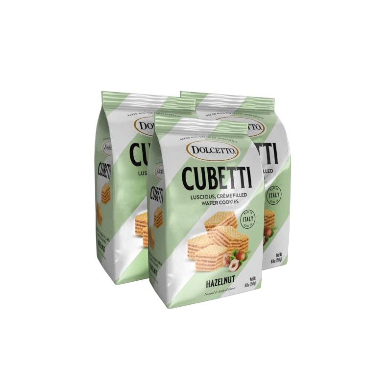 Dolcetto Cubetti Wafer Cookies, Hazelnut Flavor, 8.8 Ounce (Pack of