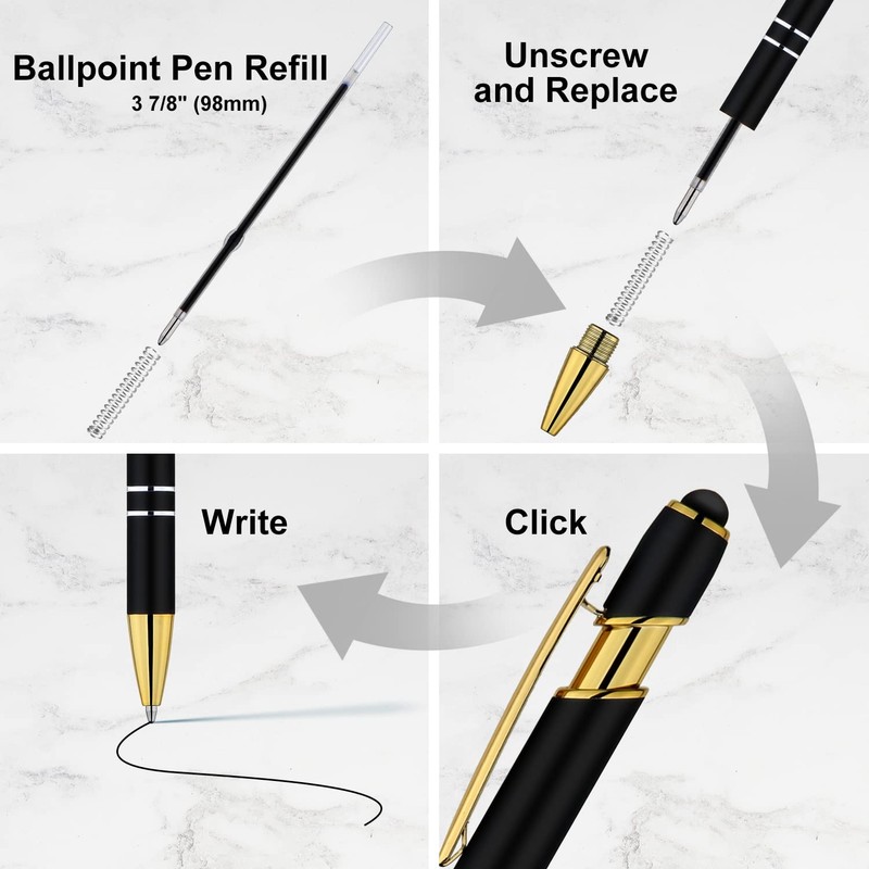 LINFANC 12 Pack Black Gold Ballpoint Pen with Stylus Tip,