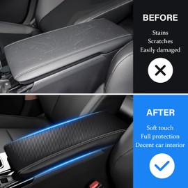 REMOCH Center Console Armrest Cover for Toyota Camry Accessories 2025 Interior Camry (LE/SE/XLE/SXE) Leather Arm Rest Seat Middle Console Box Lid Protector (Carbon White Stitches)