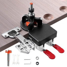 Concealed Positioning Hinge Hole Punch, 35mm Door Hinge Jig with 2 Retaining Clips, High Precision Aluminum Alloy DIY Cabinet Hinge Jig, Adjustable Quick Punch Cabinet Hardware Jig
