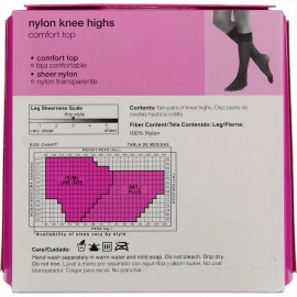 No Nonsense Comfort Top Nylon Knee Highs, Midnight Black, Size One, Sheer Toe