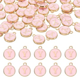 sourcing map 52pcs Letter Charm, Enamel Letter Pendants, Alphabet Y Pendants Double Sided Beads Charm for DIY Bracelet Necklace Pendants Earring Jewelry, Pink