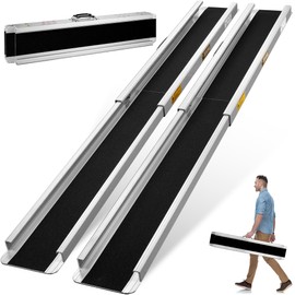 Osluken 7FT Portable Wheelchair Ramp, Adjustable Wheelchair Ramps for Home Steps, 1200LBS Capacity Telescopic Non-Skid Threshold Handicap Wheel Chair Ramp for Doorways, Stairs, 84" L x 7.2" W, 2 Pack