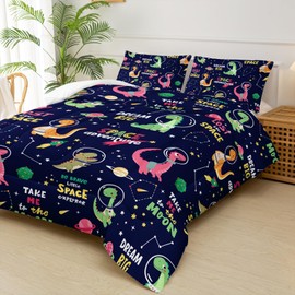 lneffble Dinosaurs in Space Full Comforter Set，Full Size Bedding Set for Boys Dinosaurs，with 1 Comforter with 2 Pillow Case