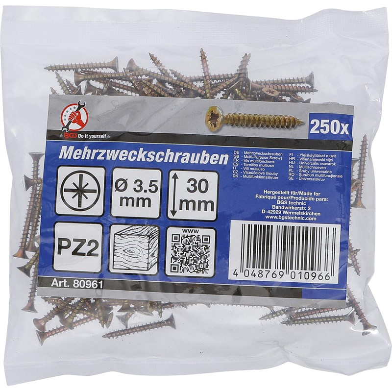 Kraftmann 80961 Pozidriv Pz2 Multi-Purpose Screws, Gold, 3.5 x 30