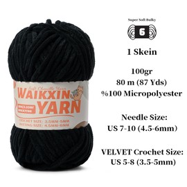 （3 Black） 3 Pack Super Soft Fuzzy Chenille Chunky Yarn for Crocheting, 300g (261yds) Velvet Fluffy Amigurumi Yarn for Hand Knitting Baby Blankets Weaving Craft