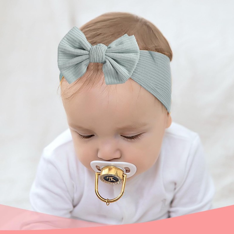 SGERUFZ Baby Girls' Headbands, Stretchy Knitted Bow with Wide Edge,