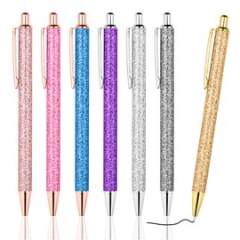 AUAUY Ballpoint Pens, 7 PCS Bling Metal Pens, Click Retractable Ballpoint Pens, 1 mm Black Ink Ballpoint Pens Gifts for Students Adult, Children, School, Office, Home, Drawing