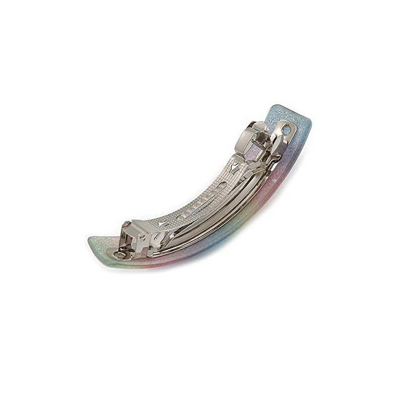 'Rainbow' Glitter Acrylic Square Barrette/Hair Clip In Silver Tone -