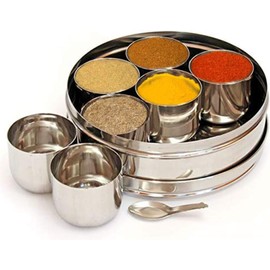 OnMexa Stainless Steel Masala Dabba | Indian Spice Box with 7 Compartments | Kitchen Spice Storage Container | Traditional Masala Box for Organizing Spices | Durable & Elegant Spice Dabba