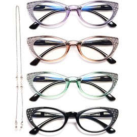 EYEURL Cat Eye Reading Glasses for Women - Blue Light Blocking 4 Pack Ladies Fashion Readers with Flexible Spring Hinges, Anti-Glare&UV Rays +0.50 Eyeglasses, Black/Brown/Green/Purple