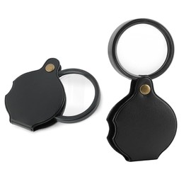 TOAURDA Pocket Magnifying Glass Foldable 10x Magnifying Glass [2 pieces] Lens Diameter 2 inches (50 mm) Magnifying Glass Rotating Storage Handheld Loupe Leather Case for Children Observing Nature