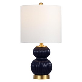 JONATHAN Y JYL1099D Daphne 20" Contemporary Transitional Metal/Glass Ribbed Gourd LED Table Lamp Bedroom, Living Room, Office, Dining Room, Navy/Brass Gold