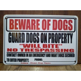 Domi Dog Signs Metal Warning Guard Dogs Sign For FENCE ,Beware Of Dog 8"x12" USA Made will bite
