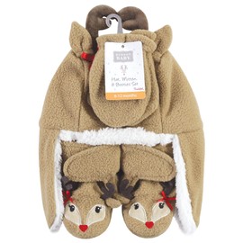 Hudson Baby Unisex Baby Trapper Hat, Mitten and Bootie Set, Girl Reindeer, 6-12 Months