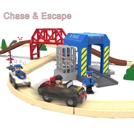 Wooden Train Set for Toddlers, 52Pcs Train Toy with Railway Track for Kids, Wooden Train Tracks Include Expansion Pack Compatible with Thomas, Brio, Chuggington