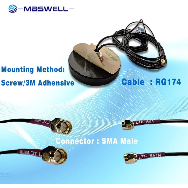 Maswell GSM-046: Cellular 2X2 MIMO Antenna 4G Outdoor, 700-2700MHz 3G