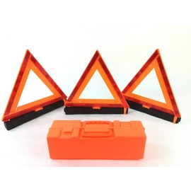 Roadside Safety Emergency Reflective Warning Triangles - 3 Pack with Storage Box