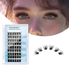 NAGARAKU Cluster Eyelashes, 54 Clusters, 50D Self Grafting, Segmented DIY Bushy Eyelashes, Wide Handle, Thin Band, Individual Eyelashes, Mega Volume, Soft Eyelash Extension, Home Use (T50-3 0.07 C 14