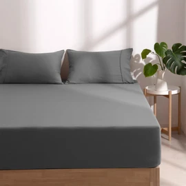Dreamaker Queen Fitted Combo Microfiber Sheet Set, Ultra Soft Plush Pre Washed Microfibre Bedding, Extra Deep 40cm Fitted Sheet & 2 Pillowcase, 3 Pieces, Charcoal, Queen Bed
