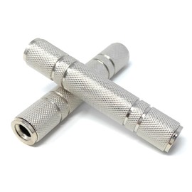 DRUT 2pcs 6.35mm to 6.35mm Stereo Jack Female To Female Adapter Joiner Cable Coupler Gender Changer Nickel Metal (Silver)