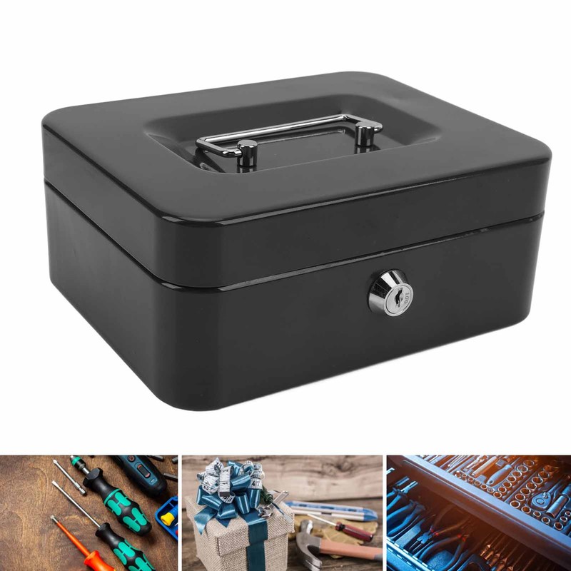 Small Locking Cash Box Portable Double Layers Safe Metal Money