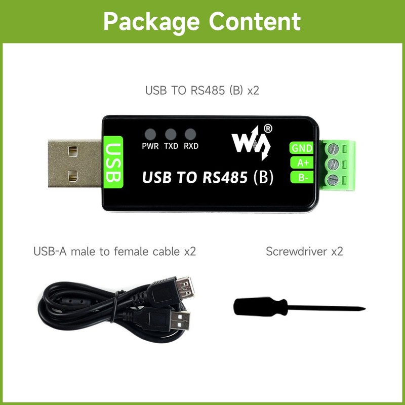 Waveshare Industrial USB TO RS485 Bidirectional Converter (2 Pieces), Onboard