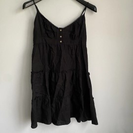 Love Tree NEW Love Tree Black Tiered Ruffle Sundress Linen Blend Size L Spaghetti Straps